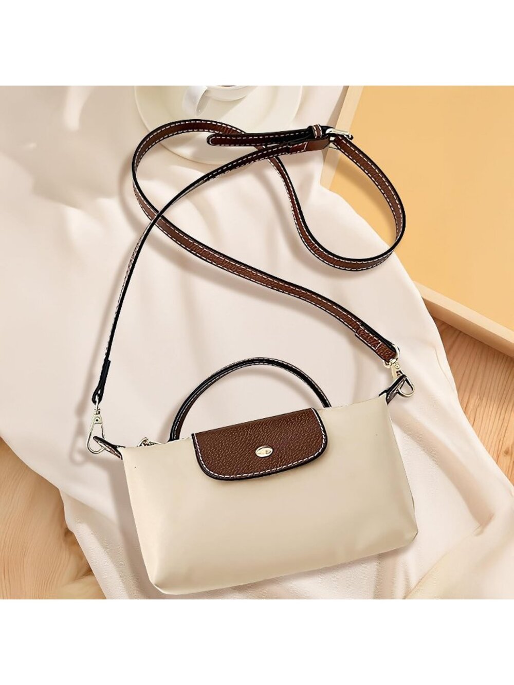 Women’s Beige Colorblock Elegance Mini Shoulder Bag Purse with Adjustable Strap